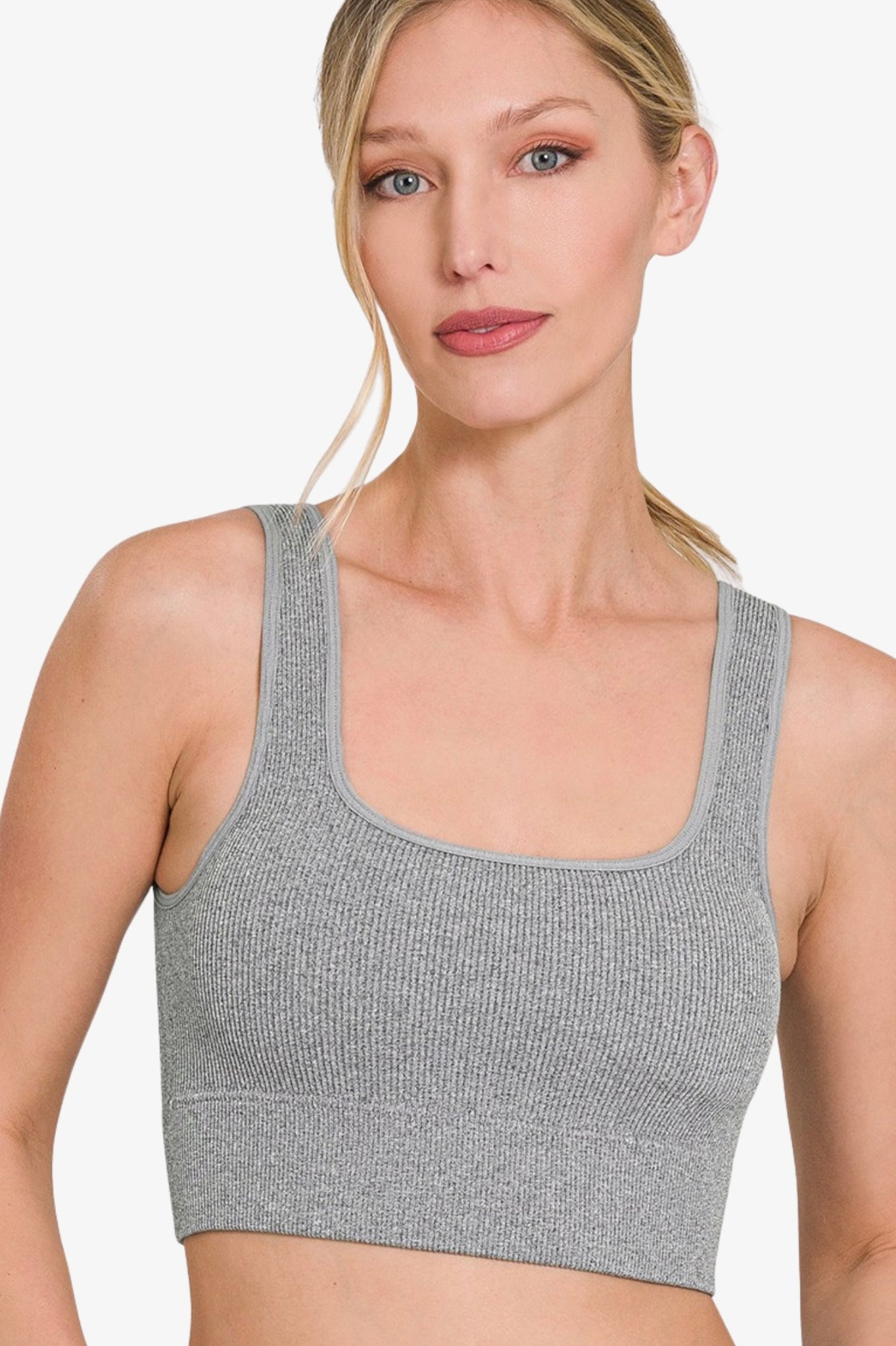 Seamless Ribbed Square Neck Tank Top (Removable Pads)