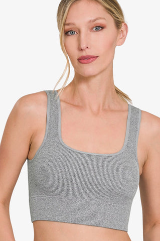 Seamless Ribbed Square Neck Tank Top (Removable Pads)