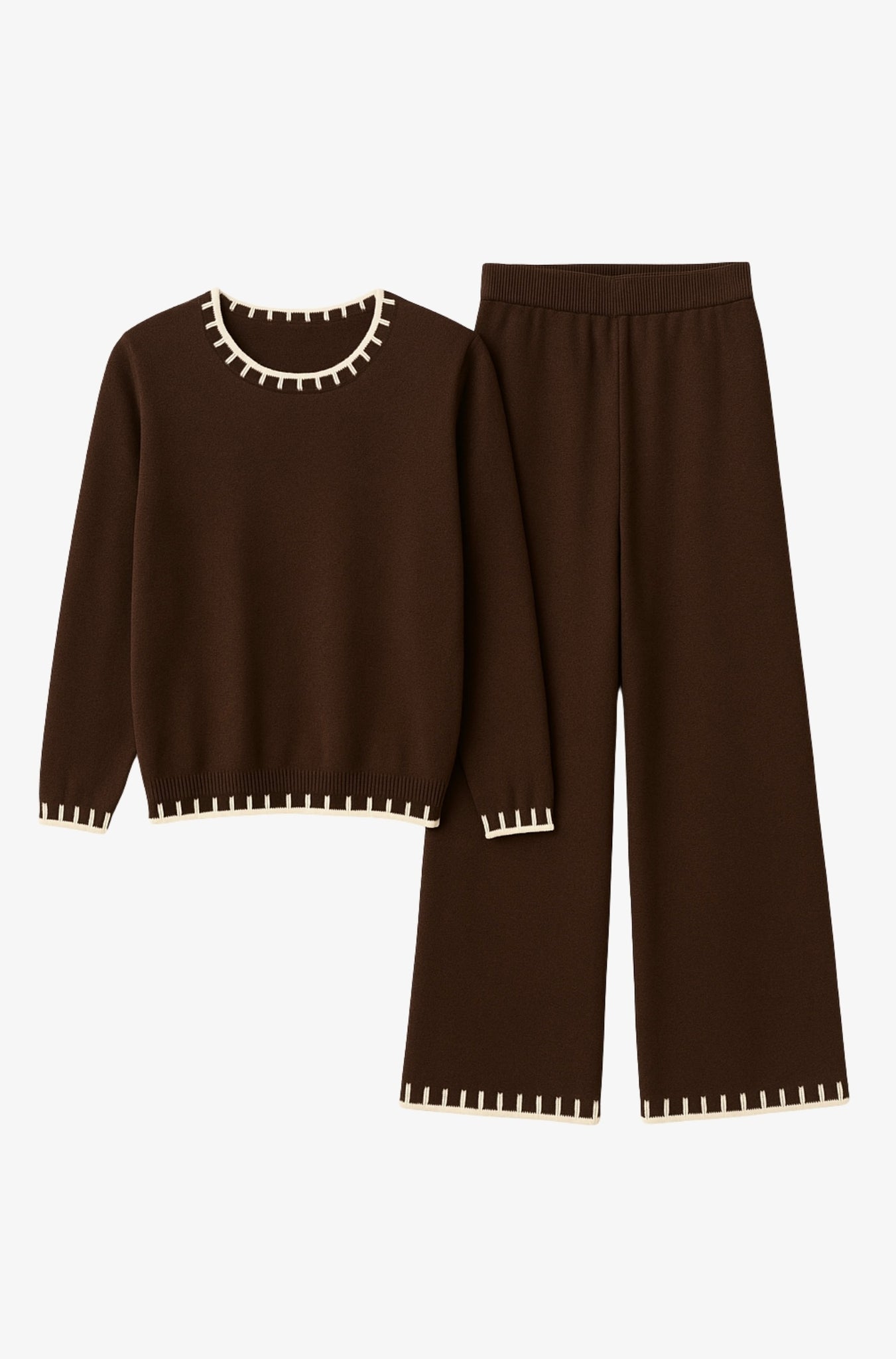 Knit Set Long Sleeves With Trim Set (Sweater Top + Pants Set)
