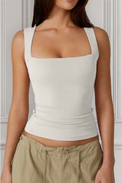 Seamless Double Layered Square Neck Tank Top