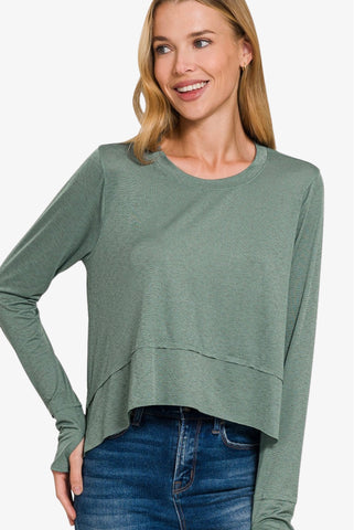 Shark Bite Side Slit Long Sleeve Top