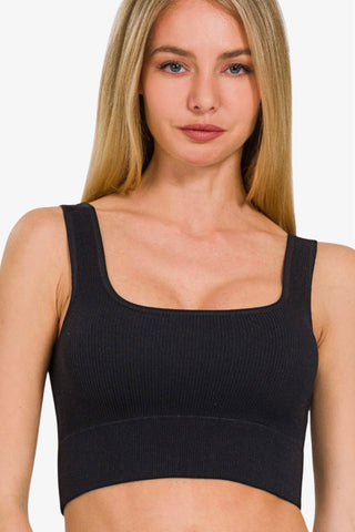 Seamless Ribbed Square Neck Tank Top (Removable Pads)
