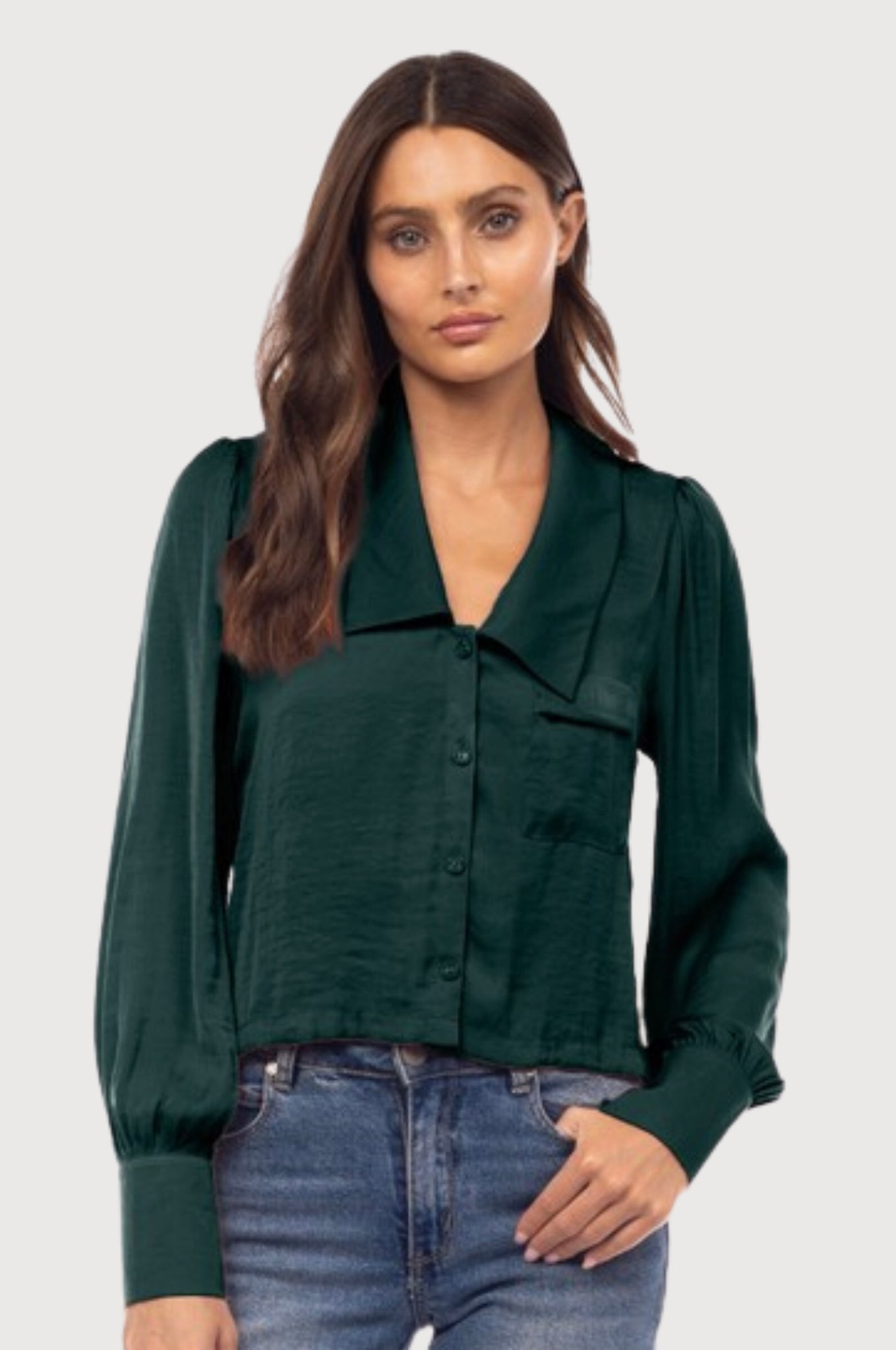 Satin Peter Collar Button Front Blouse