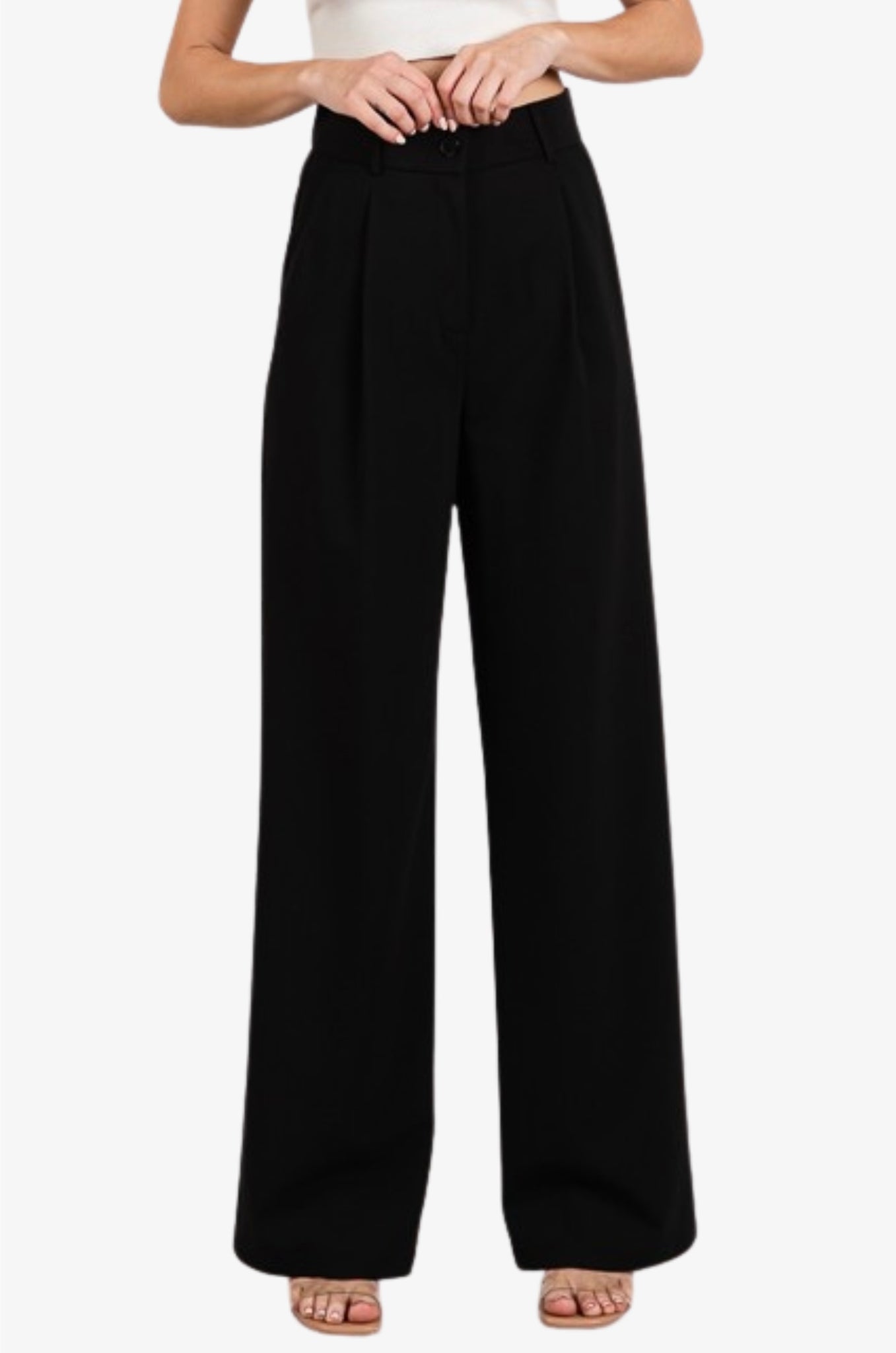 Twill Darted Wide Leg High Rise Trousers