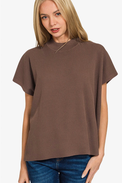 Knit Mock Neck Short Sleeve Boxy Top