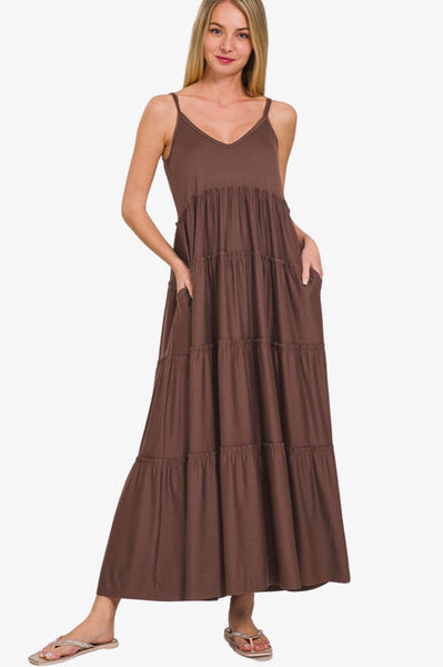 Soft Jersey V-neck Cami Maxi Tiered Dress