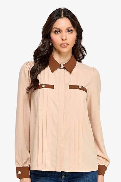 Contrast Collar & Cuffs Blouse