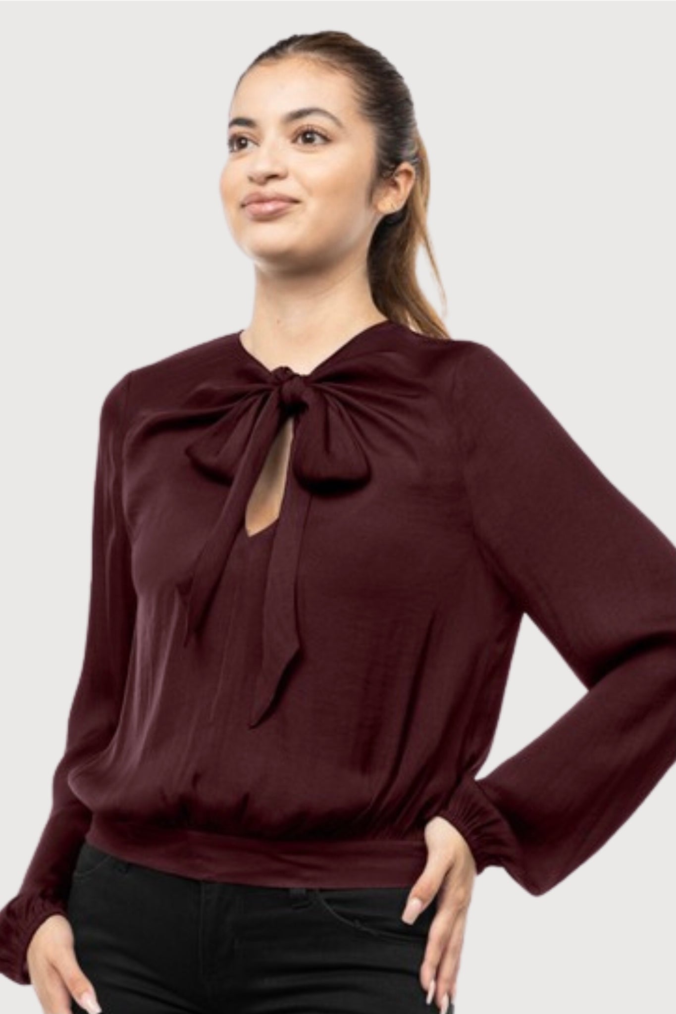 Satin Bow Cross Front Blouse