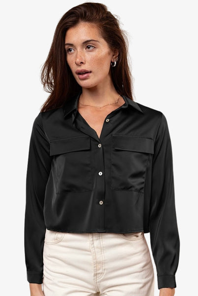 Satin Cropped Blouse With Patch Pockets