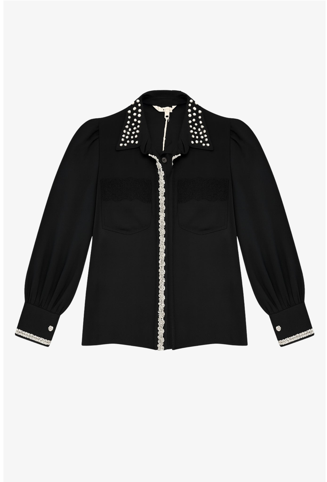 Blusa Manga Larga Perlas y Encaje