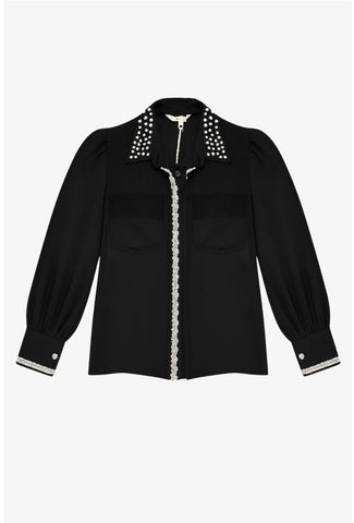 Blusa Manga Larga Perlas y Encaje