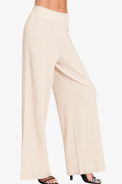 Knit Ribbed Wideleg Pants