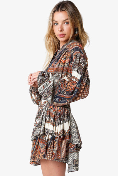 Linen Effect Double Layer Ruffle Dress