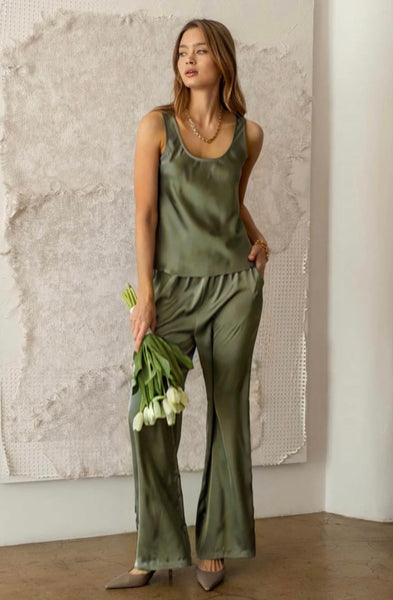 Solid Satin Wide Leg Pants