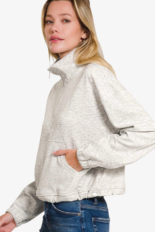 Super Soft Scuba Half Zip Ribbed Detailed Pullover