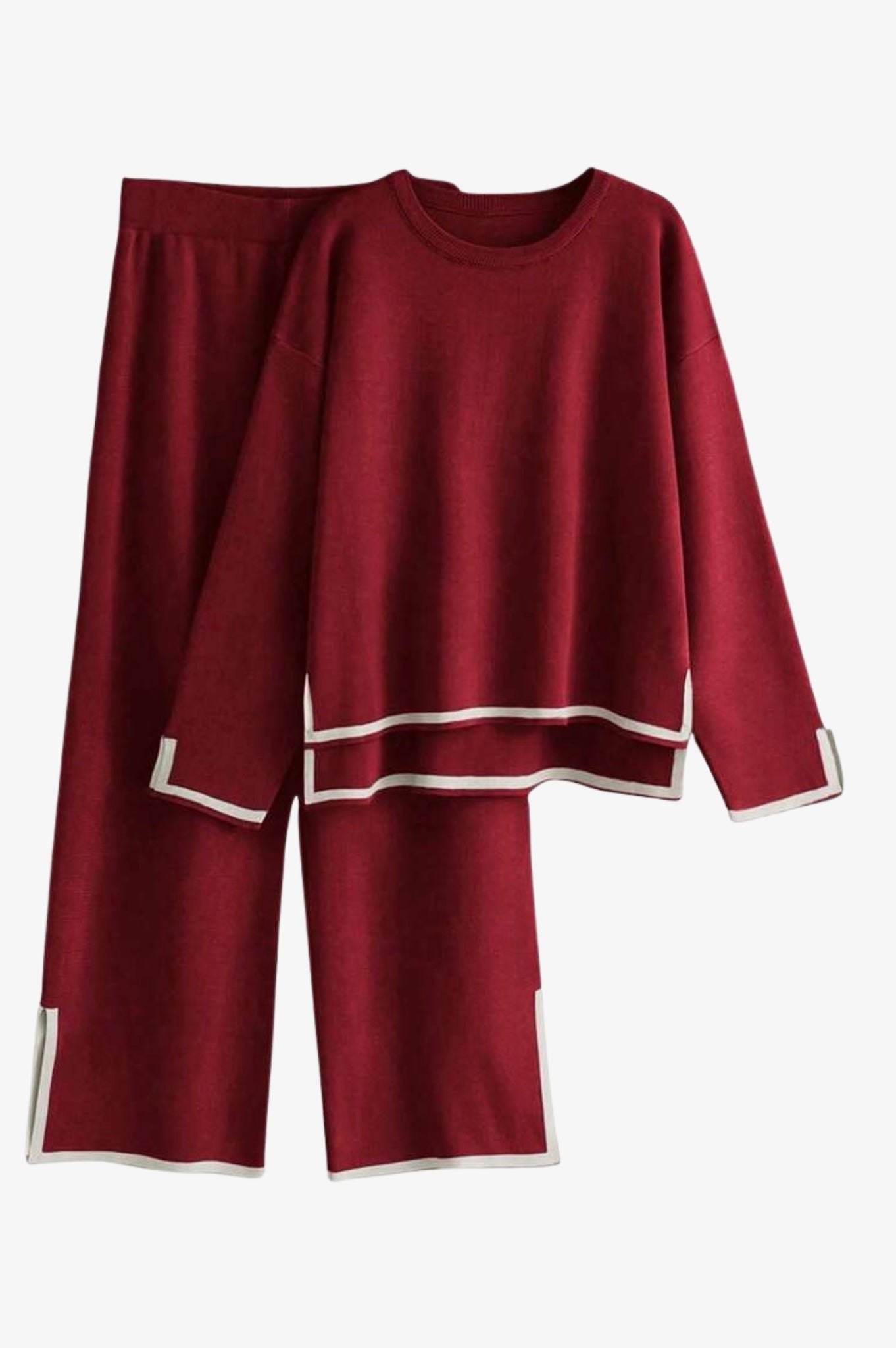 Knit Long Sleeve Border Sweater Top + Pants Set