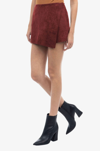 Suede Asymmetric Front Panel Skort