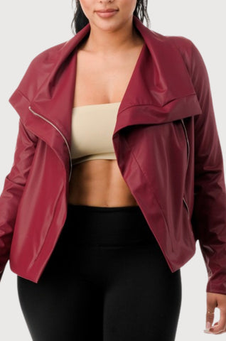 Soft Stretch Faux Leather WaterFall Jacket