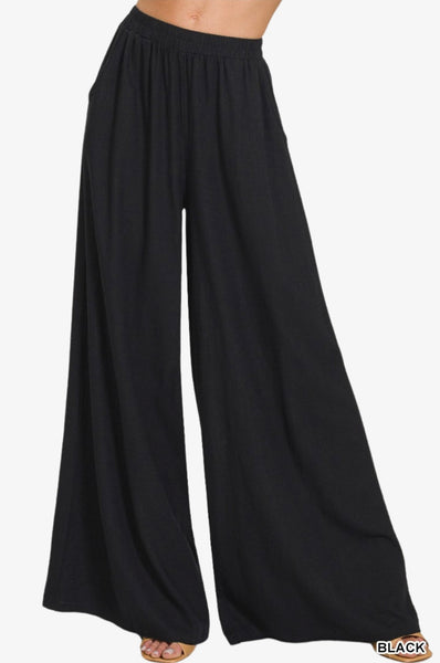 Pleated Linen Blend Wide Leg Pants