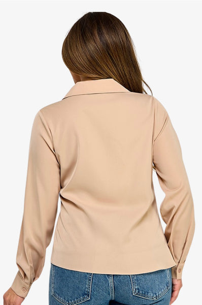 Contrast Tie Long Sleeve Blouse