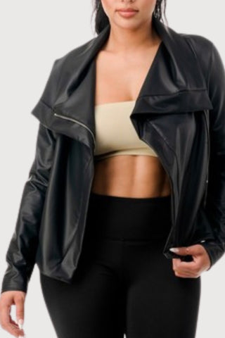 Soft Stretch Faux Leather WaterFall Jacket