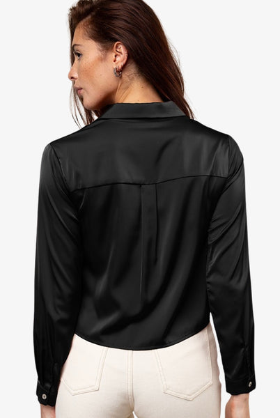 Satin Cropped Blouse With Patch Pockets