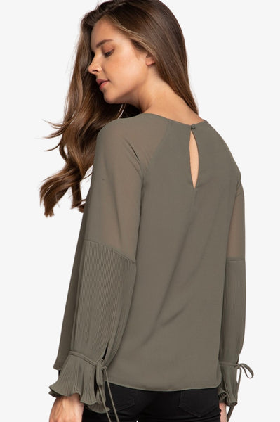 Pleated Bell Long Sleeve Blouse