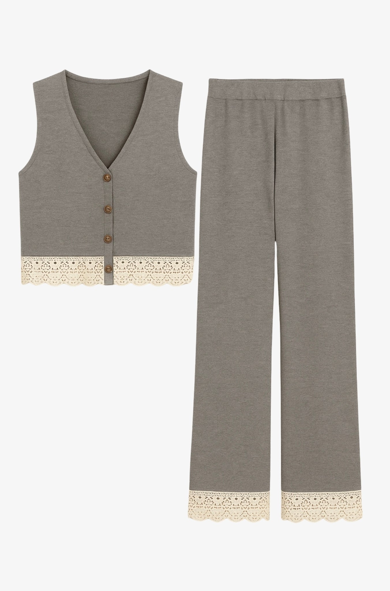 Knit Crochet Trim Vest + Pants Set