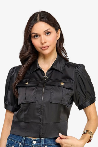 Satin Cropped Blouse Jacket