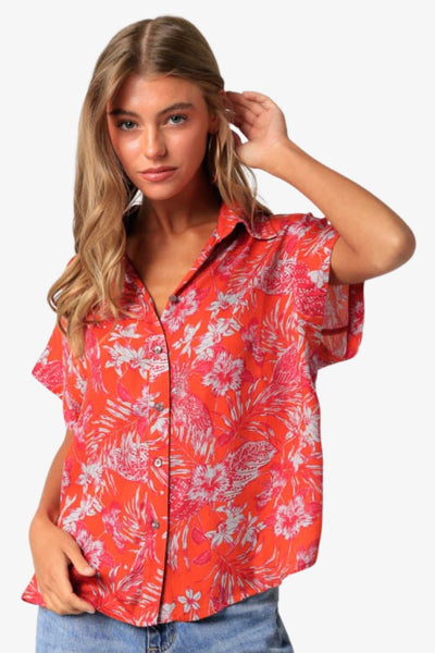 Satin Feel Floral Rayon Shirt