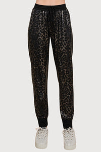 Metallic Stretch Leopard Jogger Pants