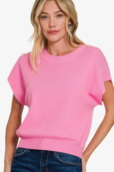 Soft Knit Round Neck Dolman Sleeve Top