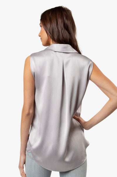 Satin Sleeveless Button Down Shirt In Crinkle