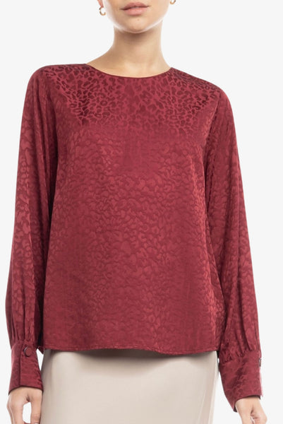 Leopard Jacquard Long Sleeve Blouse