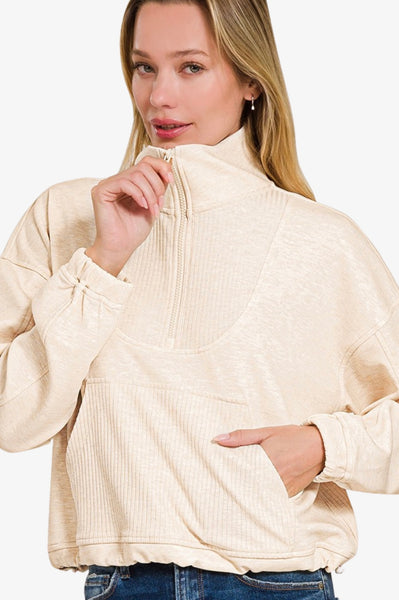 Super Soft Scuba Half Zip Ribbed Detailed Pullover