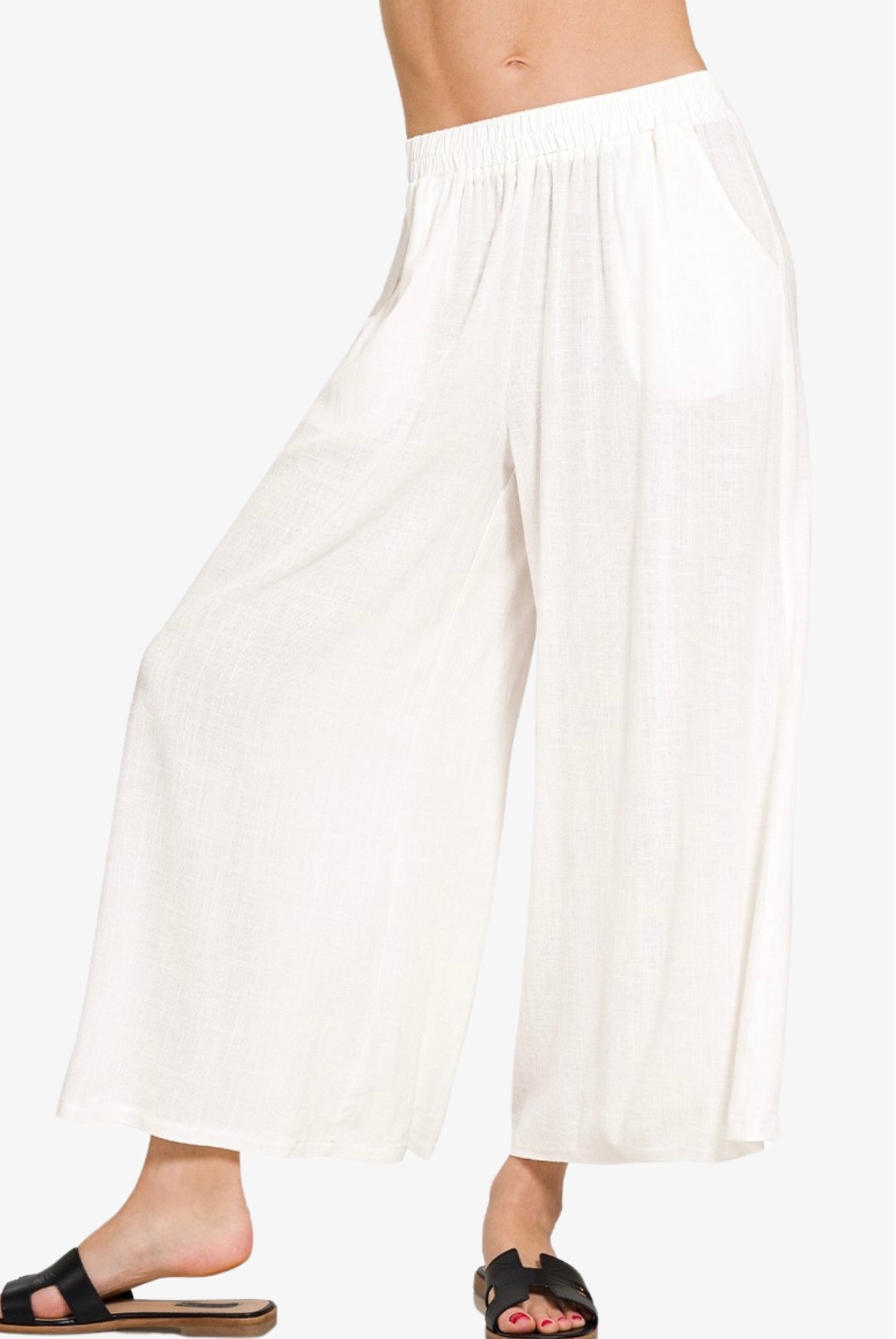 Linen Blend Elastic Band Pants