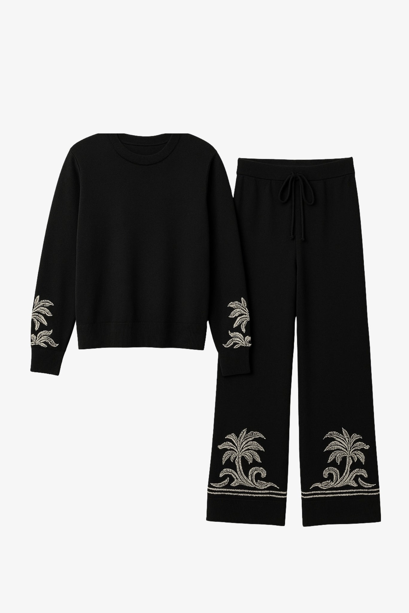 Knit Set Long Sleeve Palm Tree in Hem and Cuffs. (Sweater Top + Pants Set)