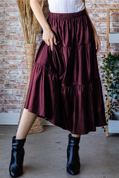 Faux Leather Tiered Midi Skirt