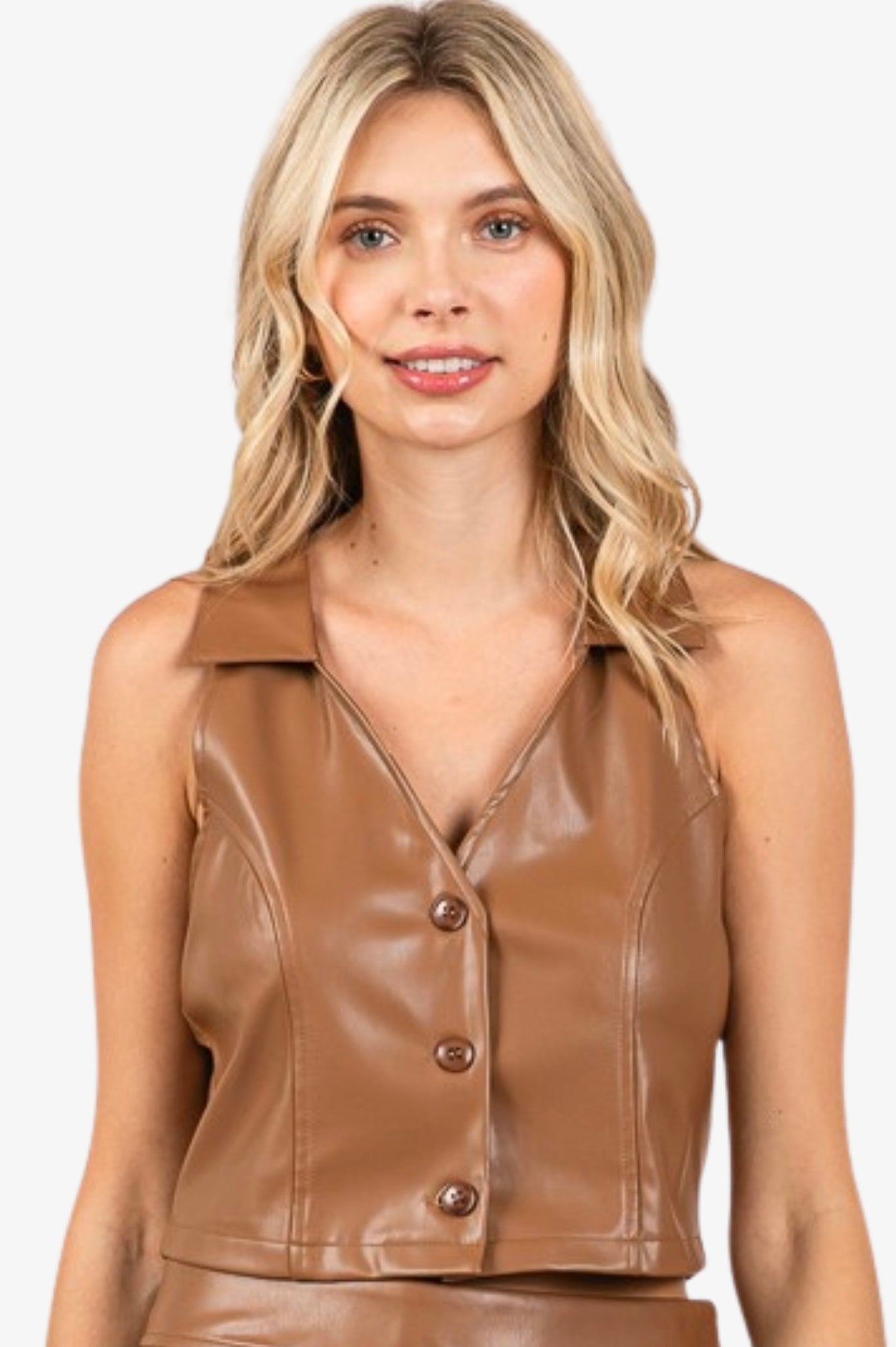 Faux Leather Cropped Cowgirl Vest Top