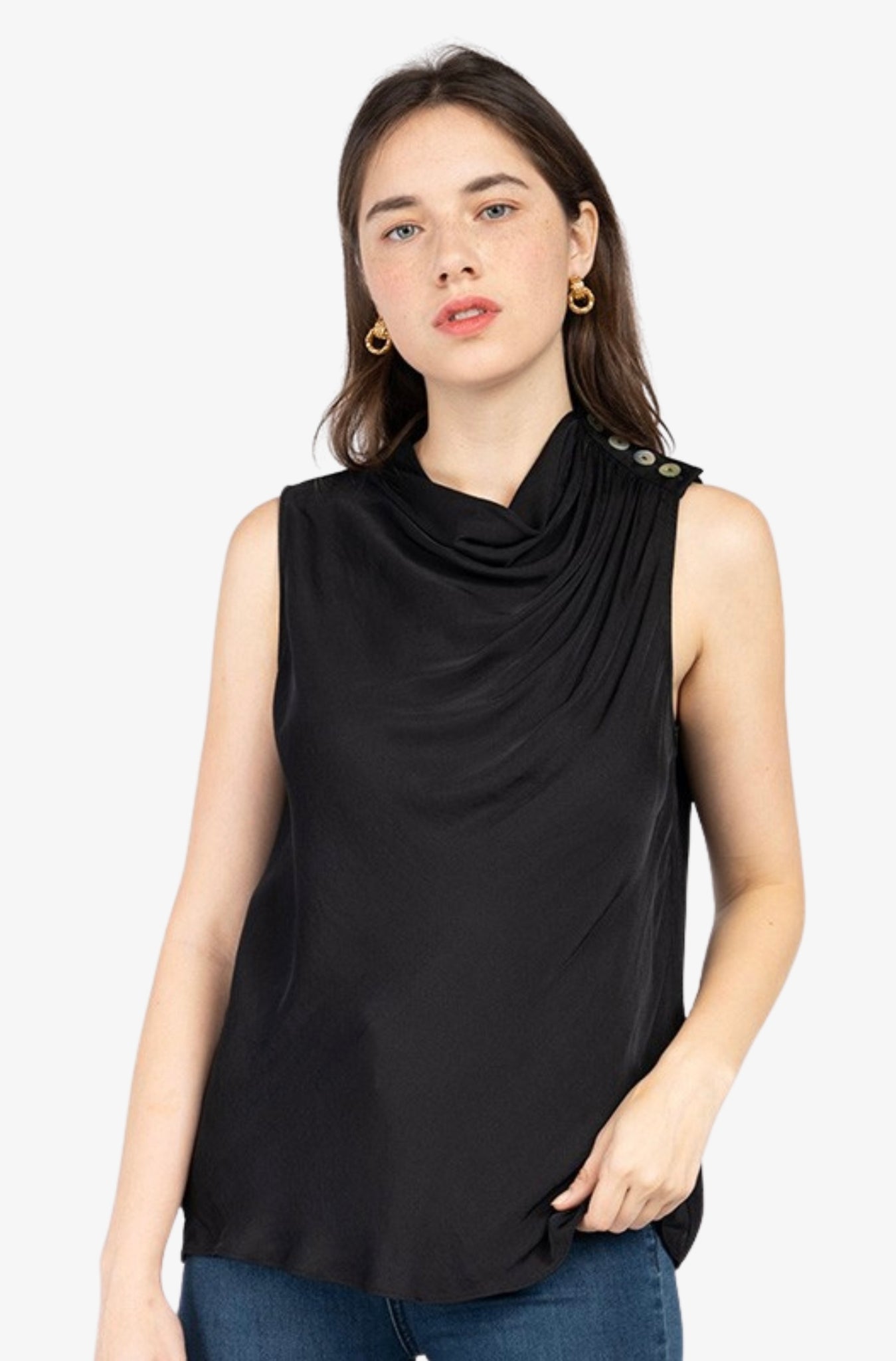 Satin Feel WaterFall Neck Sleeveless