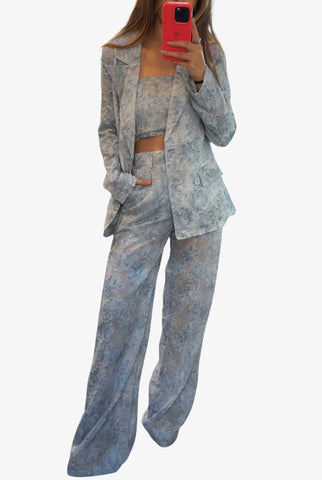 Set de Blazer y Pantalon de Encaje Azul