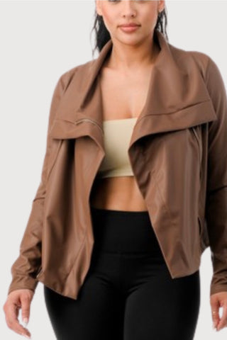 Soft Stretch Faux Leather WaterFall Jacket