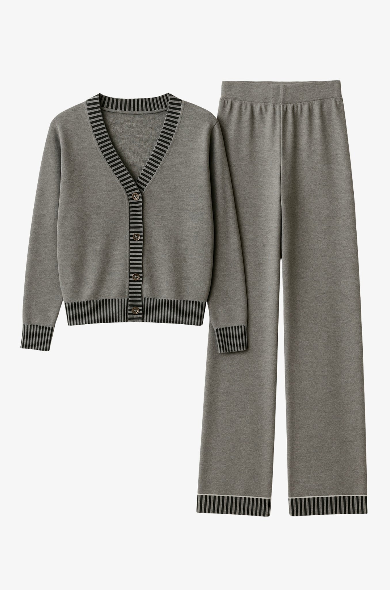 Knit Long Sleeve Stripes with Buttons Sweater Top + Pants