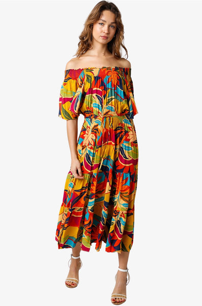 Floral Shoulder Lana Midi Dress