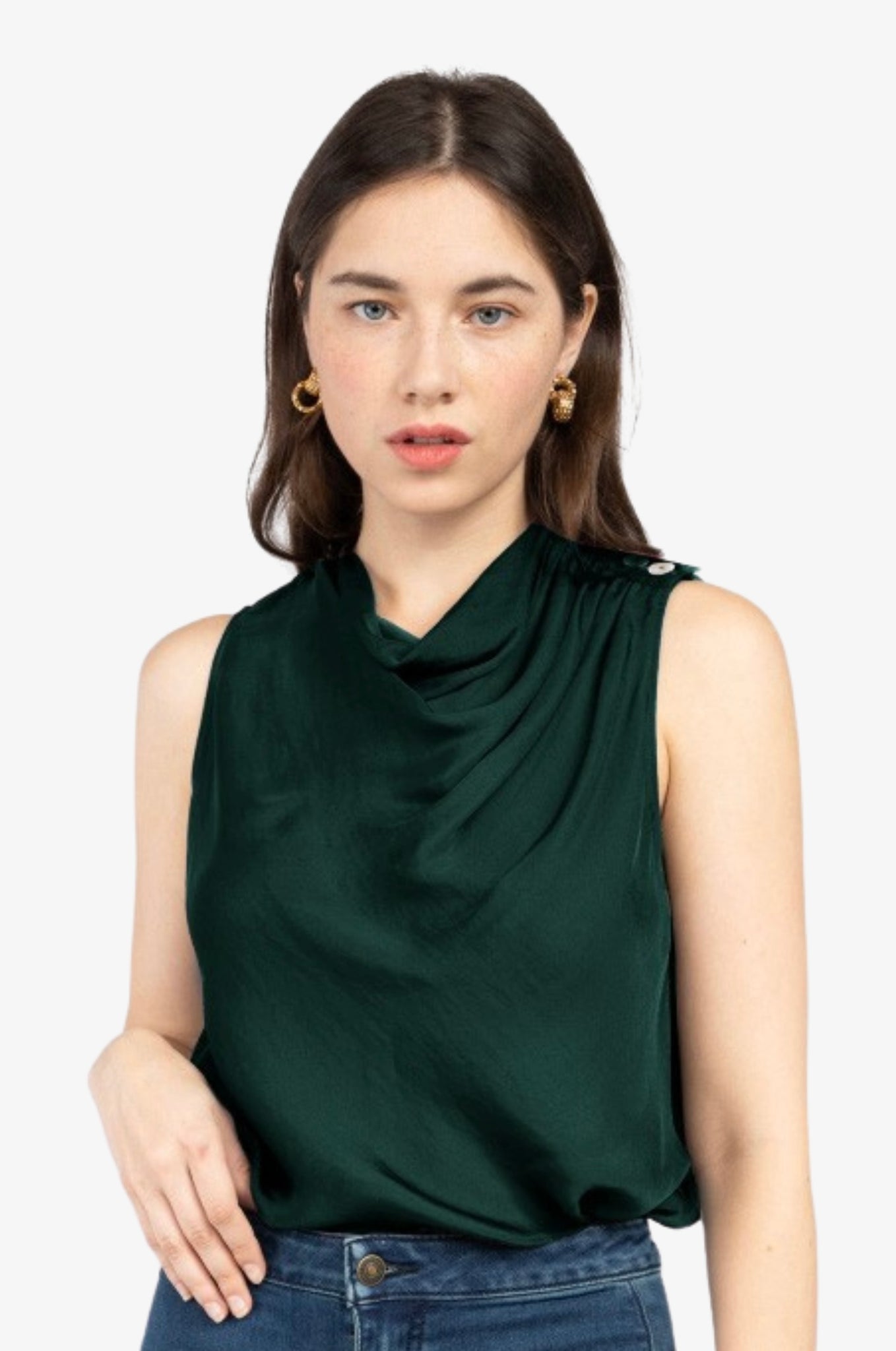 Satin Feel WaterFall Neck Sleeveless