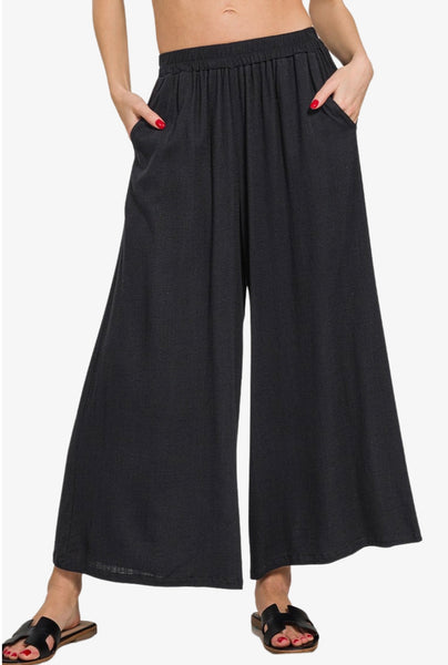 Linen Blend Elastic Band Pants