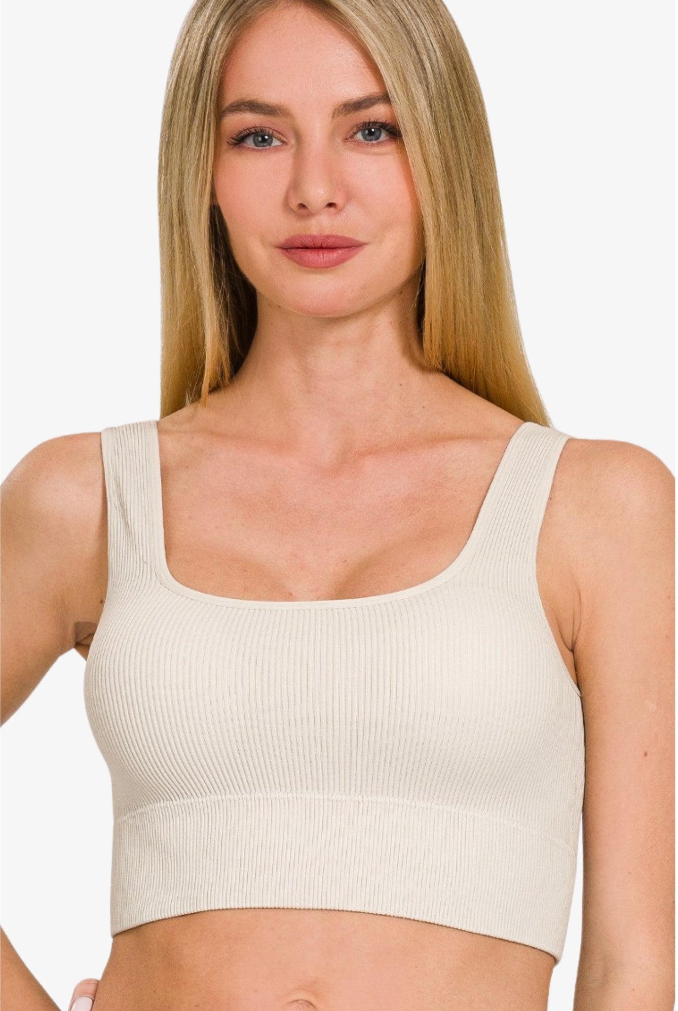 Seamless Ribbed Square Neck Tank Top (Removable Pads)
