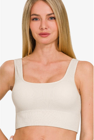 Seamless Ribbed Square Neck Tank Top (Removable Pads)