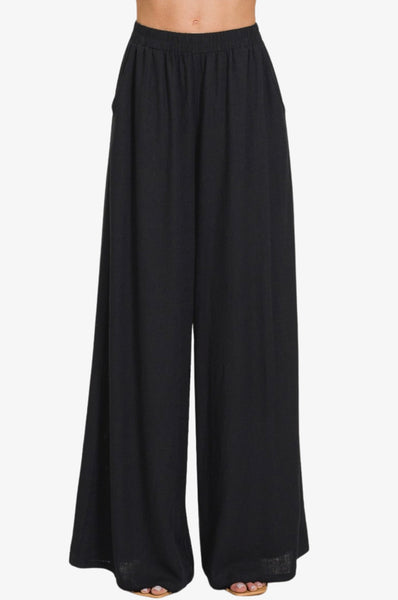 Pleated Linen Blend Wide Leg Pants