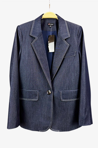 Soft Denim Notch-collar One Button Selvedge Blazer Jacket